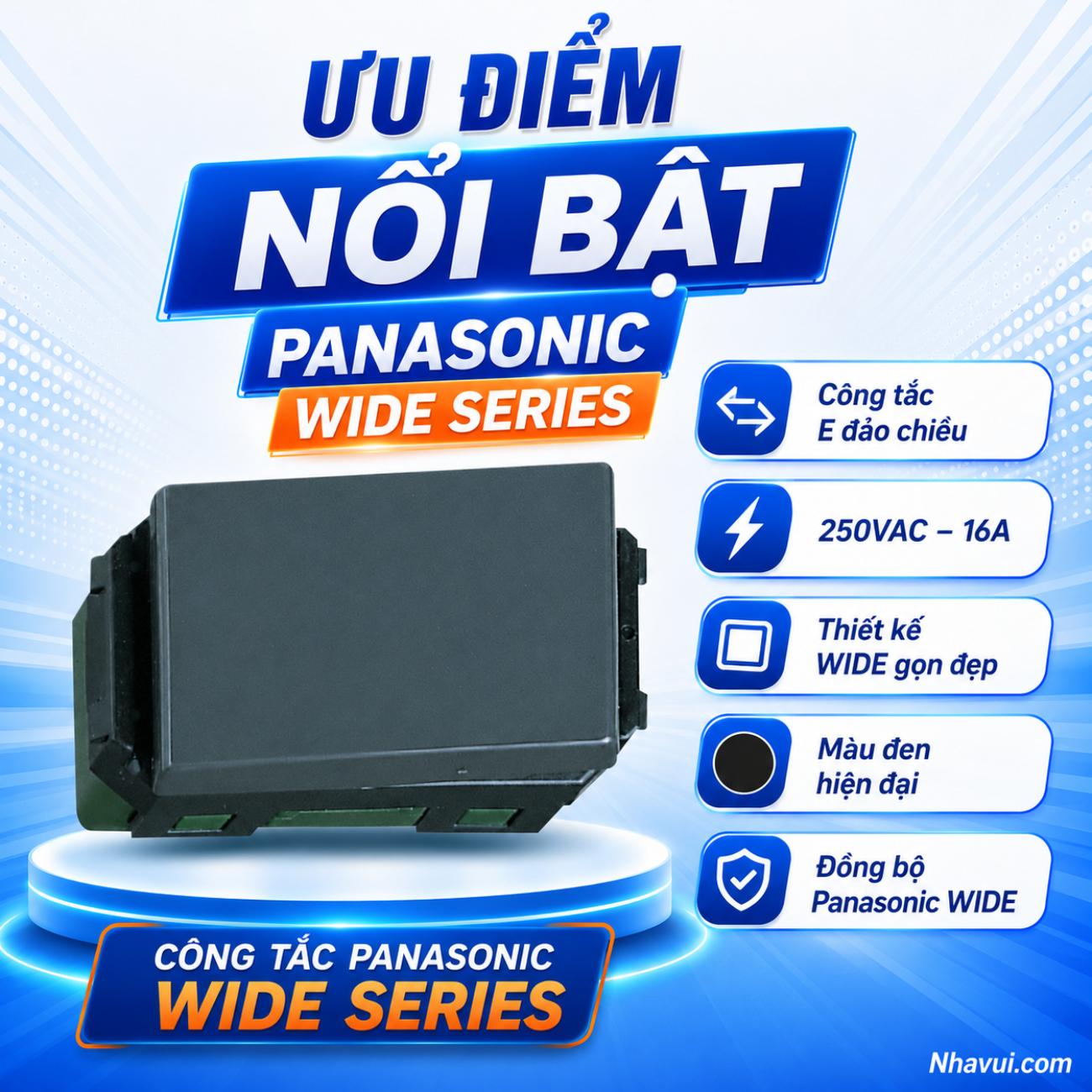 Công tắc E, đảo chiều Panasonic WIDE Series 250VAC – 16A